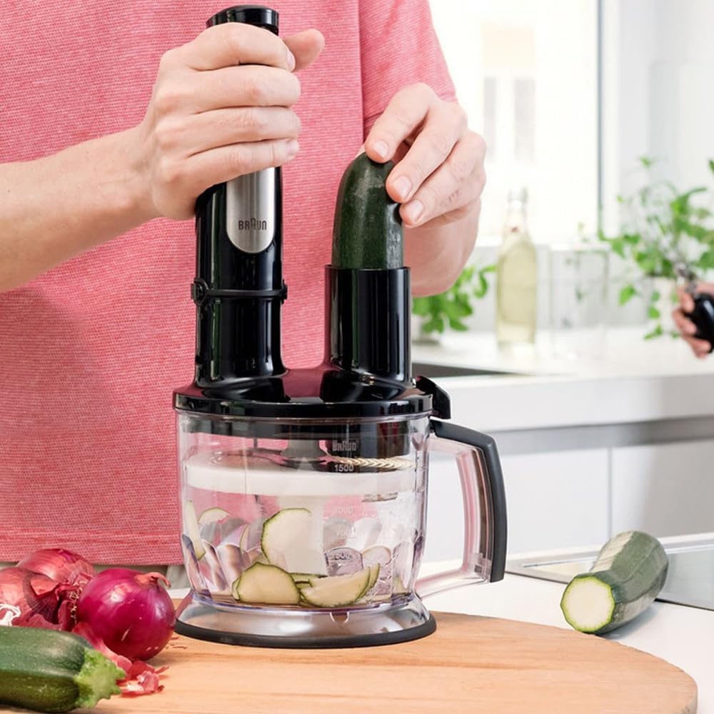Braun Hand Blender Multiquick 7 1000W With 600Ml Bpa-Free Beaker, 1.5L Food Processor, Whisk خلاط يدوي مالتي كويك 7 1000 واط بدورق خفق خالي بسعة 600 مل من براون، محضر طعام 1.5 لتر، اداة خفق Braun Hand Blender Multiquick 7 1000W With 600Ml Bpa-Free Beaker, 1.5L Food Processor, Whisk خلاط يدوي مالتي كويك 7 1000 واط بدورق خفق خالي بسعة 600 مل من براون، محضر طعام 1.5 لتر، اداة خفق